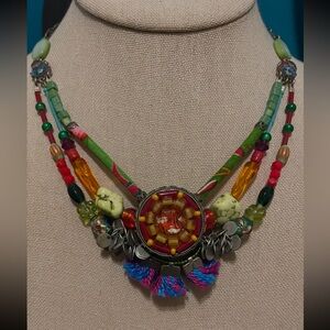 Ayala Bar necklace 12-18” artisan beaded fabric colorful boho green red blue